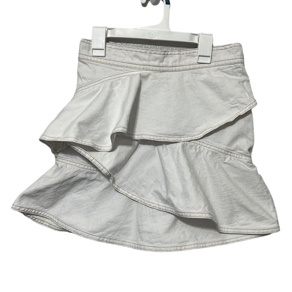 Isabel Marant Etoile White Wash Denim Tiered Ruffle Coati Mini Skirt Sz 36/US 4